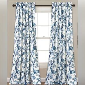 Lush Decor Blue Floral Bird Toile Print Light Filtering Curtains 52”W x 84”L NWT